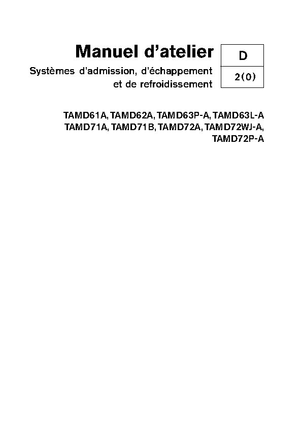 7738386 M.ATELIER D61-D62-D63-D71-D72 Syst. Adm., Echap., & Refroidissement